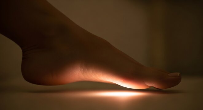 Human foot profile with underglow in dark environment
