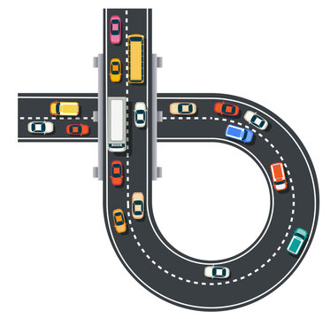 City street network with cars and buildings top view