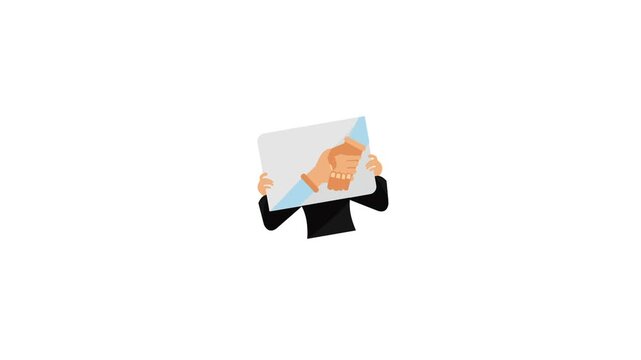 Link building with cutomar icon animation with hand shakes.
