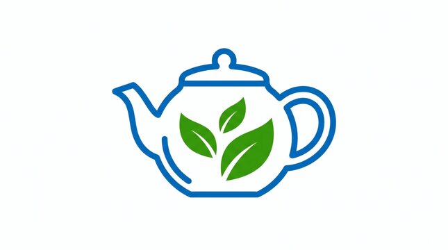 Graphic illustration of a teapot silhouette filled with green tea leaves icon tea time illustration beverage steaming