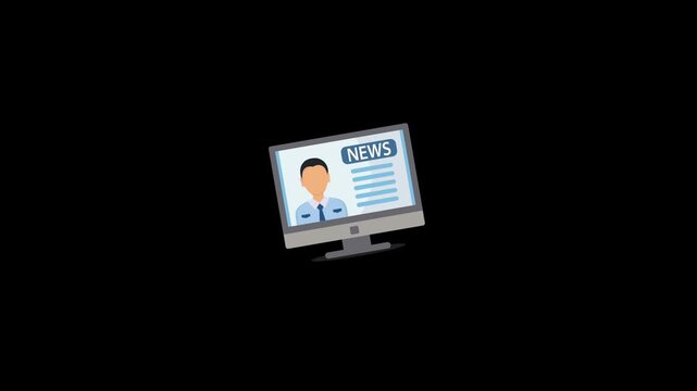 News presenter icon on a computer monitor isolated on an alpha channel background
