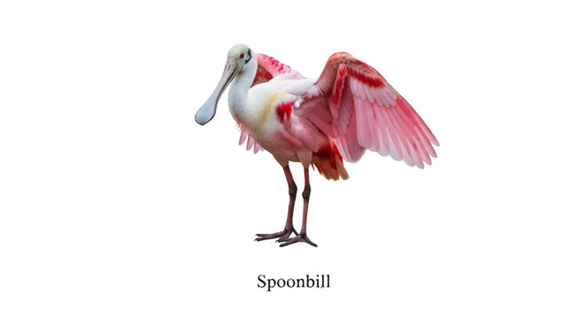Stunning Roseate Spoonbill Bird With Vibrant Pink Plumage Isolated on White Background