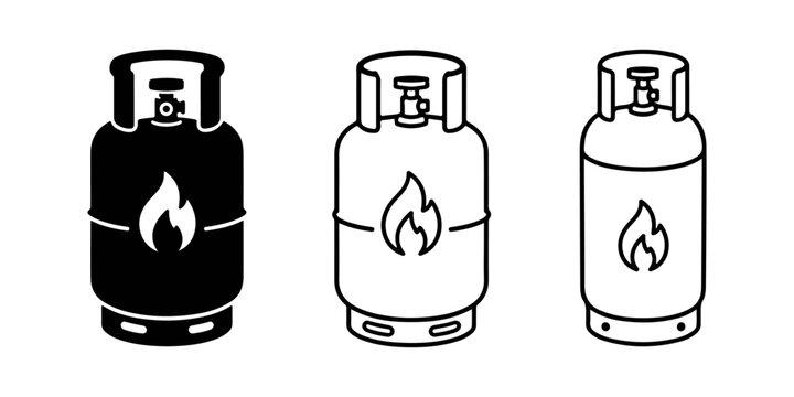 Gas cylinder set. icon set in three styles bold, line, hand drawn on a white background