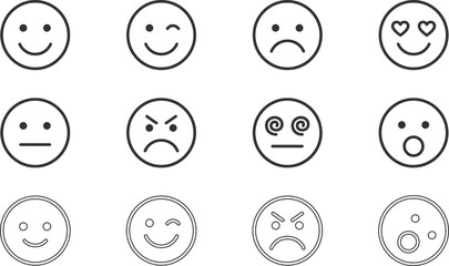 Fototapeta premium Collection of black and white circular emoticons