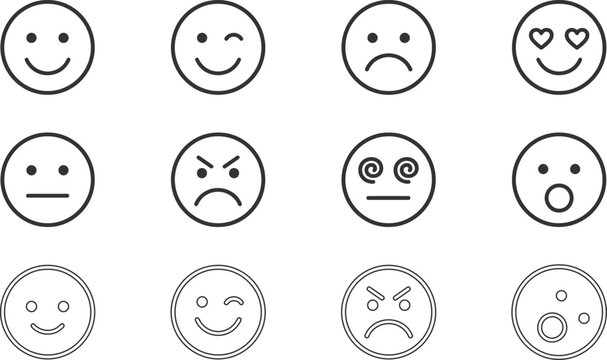 Collection of black and white circular emoticons