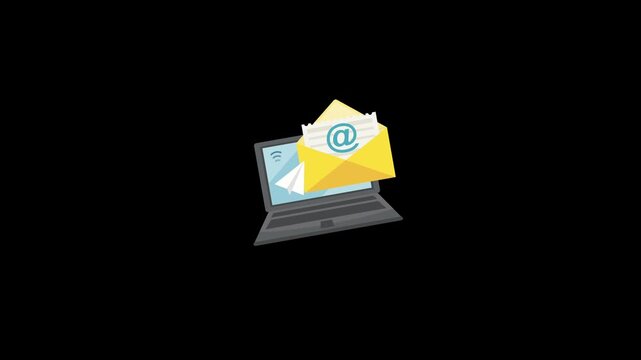 Email icon with laptop animation isolated on an alpha channel background