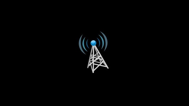Internet tower icon animation isolated on an alpha channel background, signal passing through the air