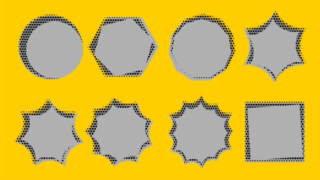 Set of retro halftone tags. Duotone badges and stickers for advertisement, sales, design.