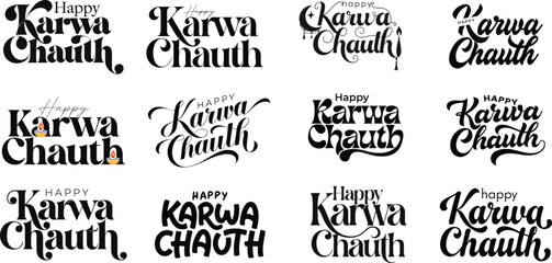 Fototapeta premium Karwa Chauth Typography Collection Vector Lettering Bundle