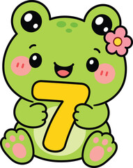 Obraz premium Cute cartoon frog holding the number seven