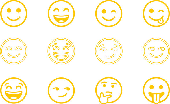 Collection of yellow smiley face stamps with various
