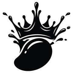 Minimalist black and white mango silhouette with royal crown and liquid juice splash vector © Nuralam