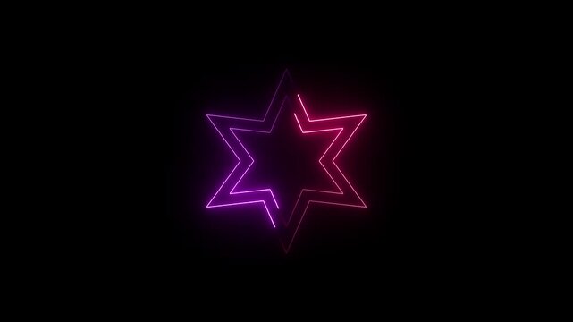 Star of David Neon Seamless Loop 4K Black Background Animated Promotional Typography for Video Editing