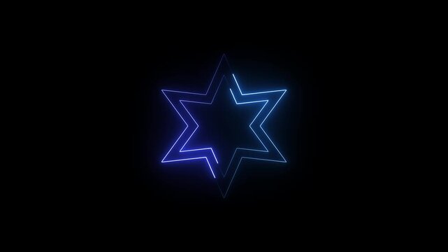 Star of David Neon Seamless Loop 4K Black Background Animated Promotional Typography for Video Editing