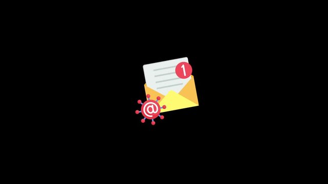 Email inbox icon animated letter with notification isolated on an alpha channel background