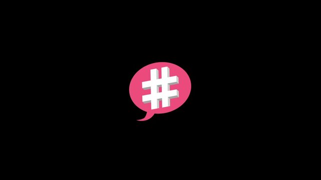 Hash tag icon animation isolated on alpha channel background