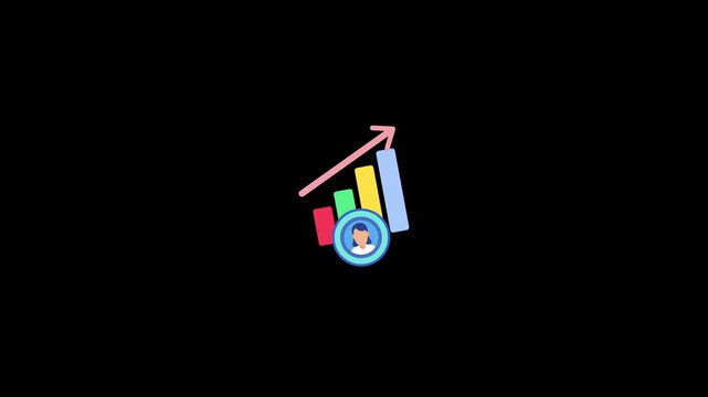 Social media growth icon bar chart animation isolated on an alpha channel background