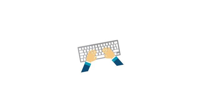 Computer keyboard hand typing icon animated screen isolated on an alpha channel background 