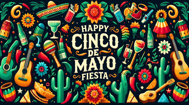 May 5 Cinco de Mayo paper flag banner for Mexico holiday and Happy Cinco de Mayo Fiesta. Cartoon Vector illustration design for Card, Poster, Flyer, Post, Banner, Cover, Greeting, Mexican holiday.