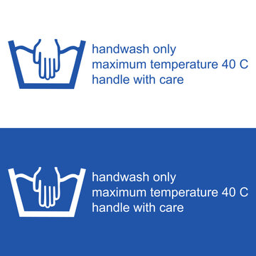 Handwash Only Maximum Temperature 40 C Handle With Care Blue and White Label Icon