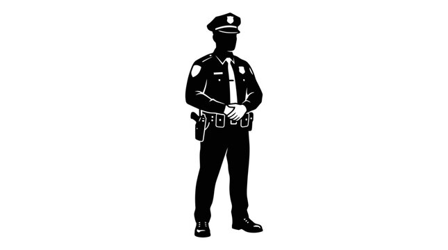 Police Officer Silhouette Standing, Law Enforcement Uniform, Security Guard