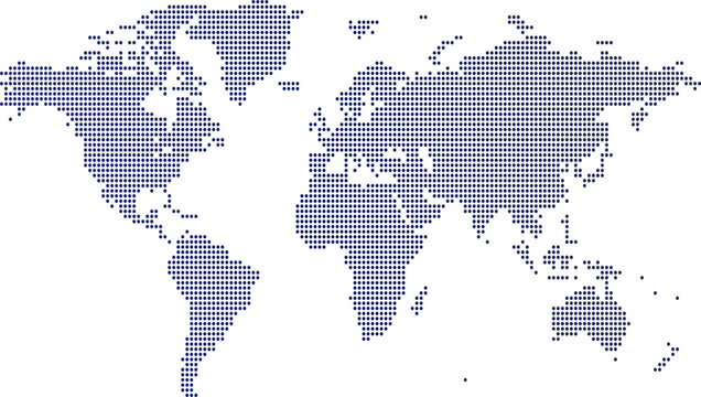 Dotted World Map Vector, Blue Halftone Pattern Earth Map, Abstract Global Graphic
