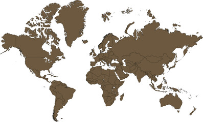 Fototapeta premium Brown World Map Vector with Country Borders, Abstract Global Earth Map Template