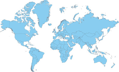 Naklejka premium Blue World Map Vector with Country Borders, Abstract Global Earth Map Template