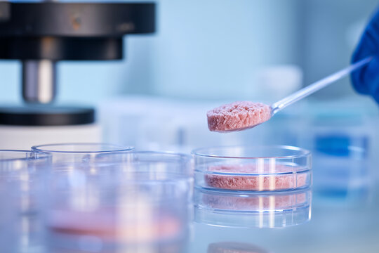 Close up of food sample testing in laboratory quality control and safety inspection. Food safety control, focus on sample and equipment. Clean environment.