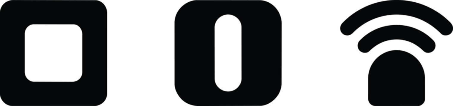 Control media symbols featuring stop button, pause bar and broadcast signal icon for digital interface navigation and multimedia player