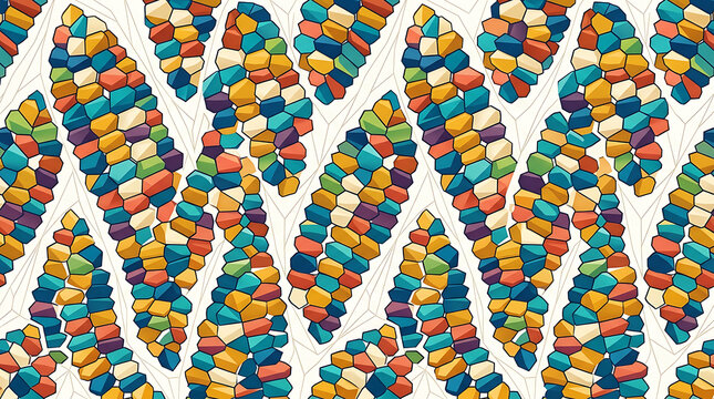 Abstract seamless pattern design with stylized colorful corn cobs, seamless