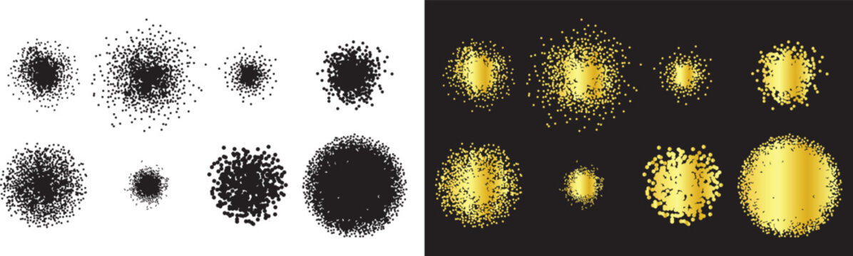 Abstract black and gold spray glitter dot paint splatters vector