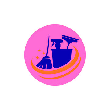 Cleaning supplies icon with broom and spray bottle