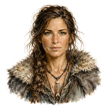 Nordische Kriegerin mit Fellkragen im realistischen Fantasy Stil
