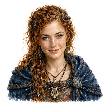 Junge rothaarige Frau im mittelalterlichen Fantasy Outfit