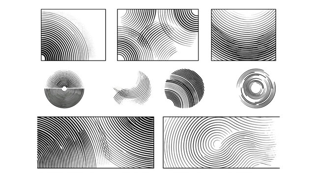 Collection of fingerprint patterns and fingerprint images showing various unique ridges