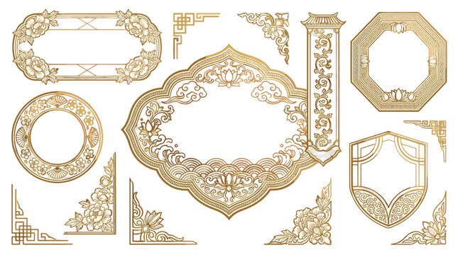 Set of ornate vintage picture frames with intricate gold detailing and decorative designs