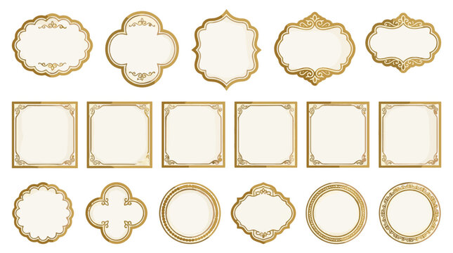 Set of ornate vintage decorative frames and borders with gold accents for design projects
