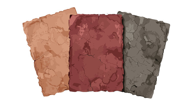 Three textured stone tiles in beige red and gray colors