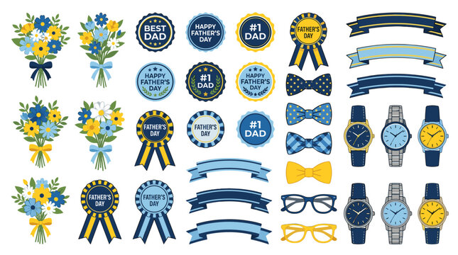Collection of award ribbons medals and decorative elements for competitions and achievements