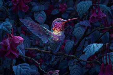 Obraz premium glowing hummingbird in a moonlit garden