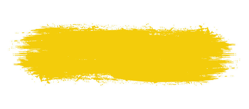Yellow brush stroke with textured edges on a pure white background