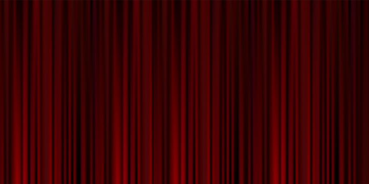 Red velvet curtain background. Closed curtains wallpaper for theater stage or cinema, circus. Red fabric drapery backdrop for award, show, performance. Velvet textile room scene banner concept. Vector