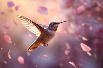 Obraz premium hummingbird flying through glowing petals