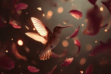 Obraz premium hummingbird flying through glowing petals