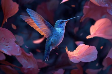 Obraz premium hummingbird flying through glowing petals