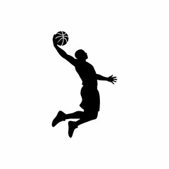 Black Silhouette of Basketball Player Jumping for Slam Dunk © yoga