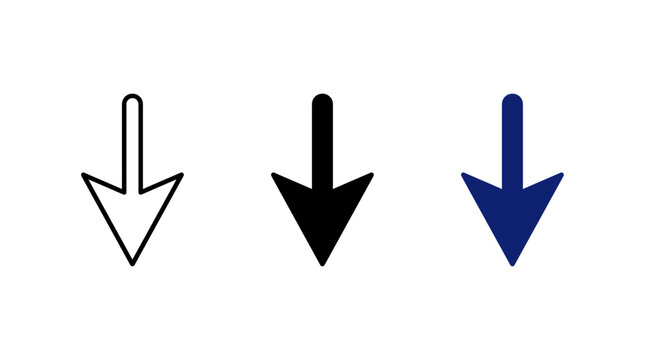 Down Arrow Vector Icon Set with Outline, Glyph Solid, and Blue Monotone Styles for 8-01.jpg
