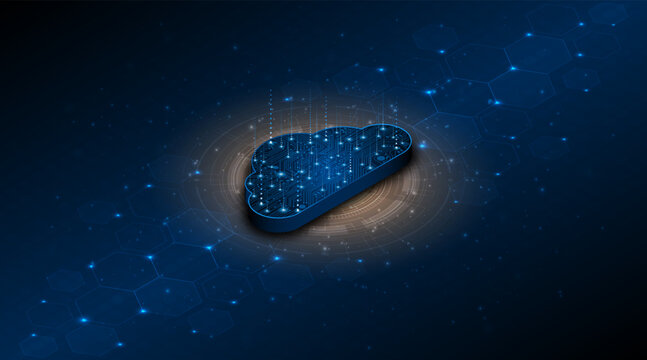 Cloud computing technology circuit board. Big data center storage concept. Modern cloud storage technology innovation concept background.