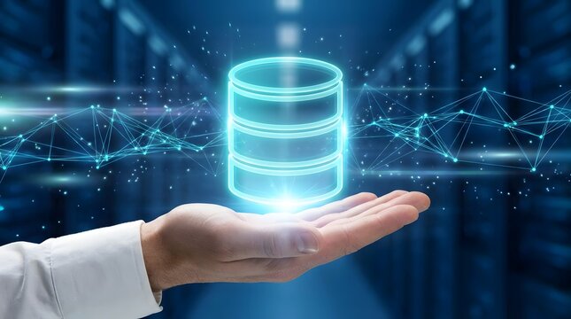 Data migration and database transformation concept with storage replication, automated pipelines, governance management and digital network infrastructure